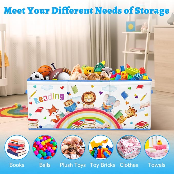 decalsweet Kids Toy Box Storage Chest Collapsible Storage Bin with Lids Handles for Boys Girls Toddler, Large Kids Toy Organizer Box for Kidsroom Bedroom Playroom Nursery,37.7"x12.5"x15.7"