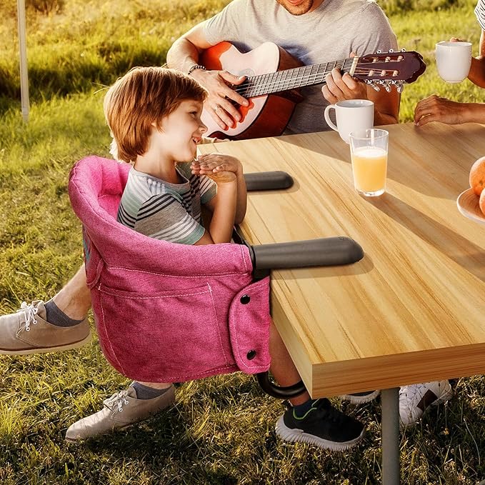 Hook On High Chair - Portable & Foldable for Babies 6-36 Months, Family & Travel Use with Carry Bag(Rose Red)