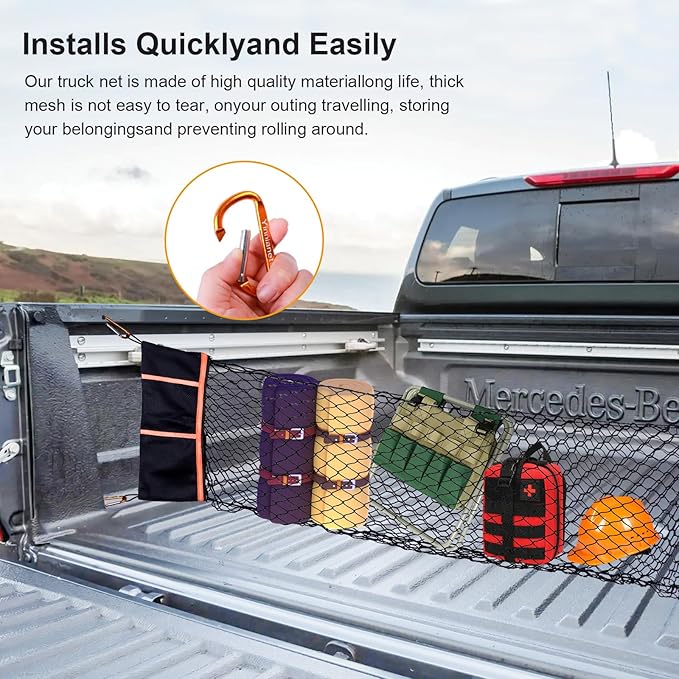Envelope Style Truck Bed Cargo Net Compatible with 2013-2024 Chevy Silverado 1500 & GMC Sierra 1500,Highly Elastic Truck Cargo Net for Silverado and Sierra 1500 Accessories (Upgraded Storage Bag)