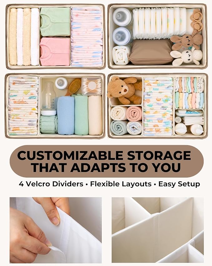 Toodly Baby Diaper Caddy Organizer with Portable Changing Mat - Teddy Fleece Diaper Organizer for Changing Table - Basket for Changing Essentials - Baby Essentials Organizer with Removable Dividers