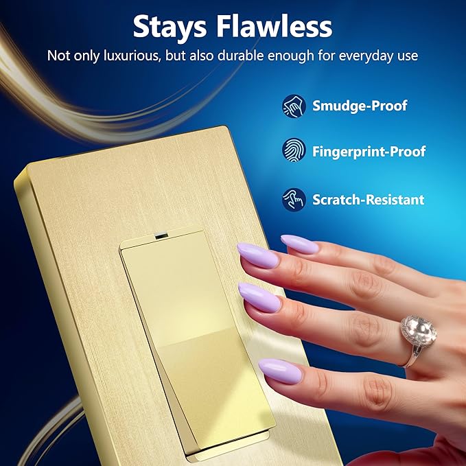 LIDER Brushed Finish Decorator Switch Cover, Screwless Wall Plate, Mid-Size 1-Gang 4.88" x 3.11", Unbreakable Polycarbonate Thermoplastic, UL Listed, LSWP-31M-BGD5P, Brushed Gold, 5 Pack