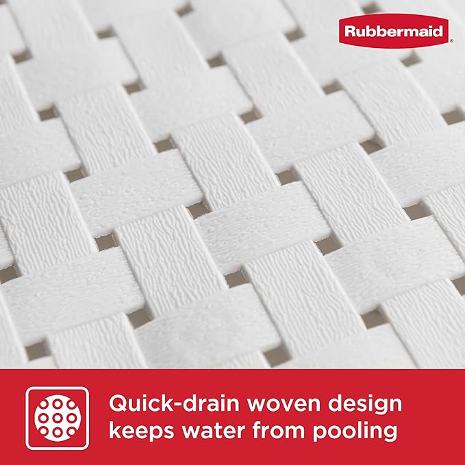Rubbermaid INSTAMAT Bath Tub Shower Mat, Non-Slip Tub Mat with Suction Cups, Bath Mat Hangs on Showerhead for Quick Dry, 27.2 x 15.2 Inch, BPA-Free, Easy to Clean, for Inside Tub or Shower, White