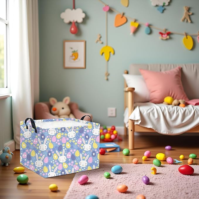 TIBAOLOVER Rectangular Storage Basket for Kids & Baby - Cute & Functional Toy Storage Bin, Organizer, Shelf or Book Basket - Easter Room Decor with Flower & Easter Egg Design