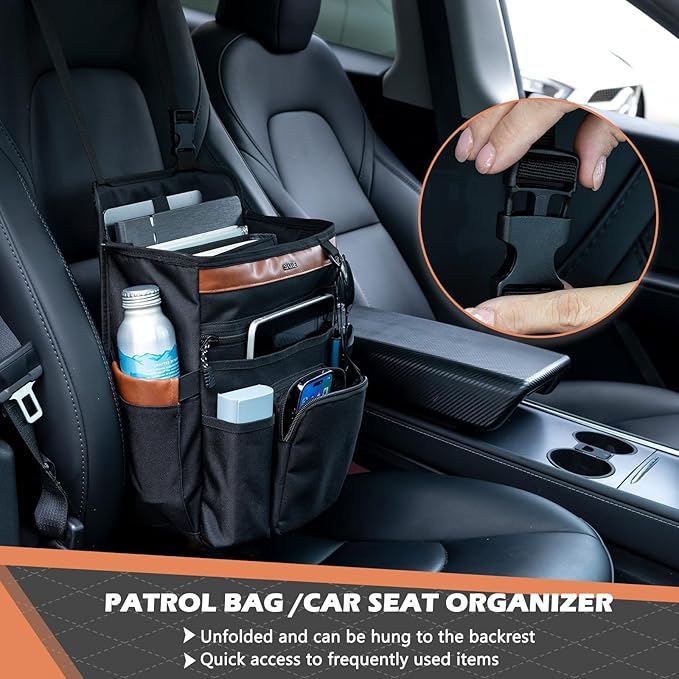 SPORJET Car Seat Organizer with Laptop Compartment (Fits 15.6"), Front & Backseat Passenger Organizer with Adjustable Strap, Multiple Pockets, Portable Office Bag, Water-Resistant 1200D Polyester