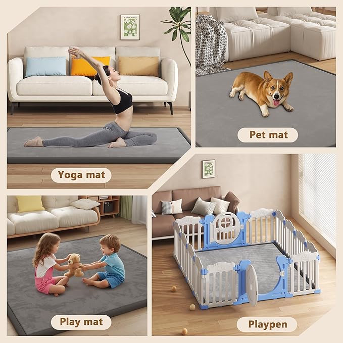 Baby Play Mat for Floor, 1.3'' Thick Memory Foam Tummy Time Mat - Super Soft Coral Velvet Nursery Rug with Non-Slip Backing, Crawling Rug for Toddlers/Infants, Yoga & Tatami Use, 79''x 118''