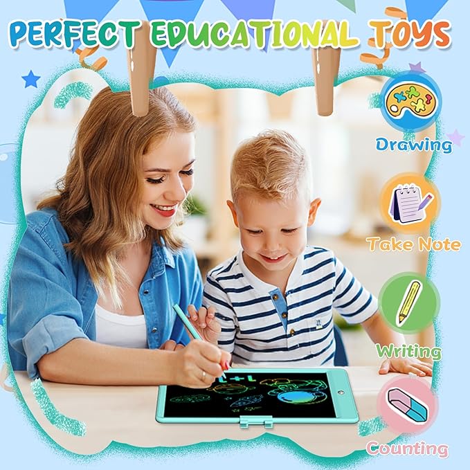 PYTTUR 10 Inch LCD Writing Tablet Colorful Writing Board for Kids Learning Drawing Pad Educational Toy Gift for Toddlers(Pink+Blue)