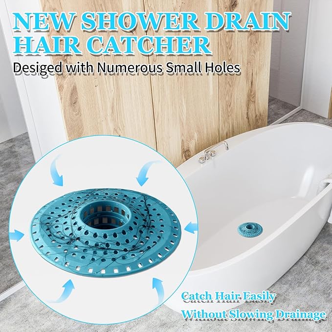 Aluvor Shower Hair Drain Catcher, Silicone Bathtub Drain Hair Catcher Strainer, All-in-one Tub Hair Catcher Drain Protector for 1.48'' to 1.76'' Regular Drains, 3PCS/Light Blue