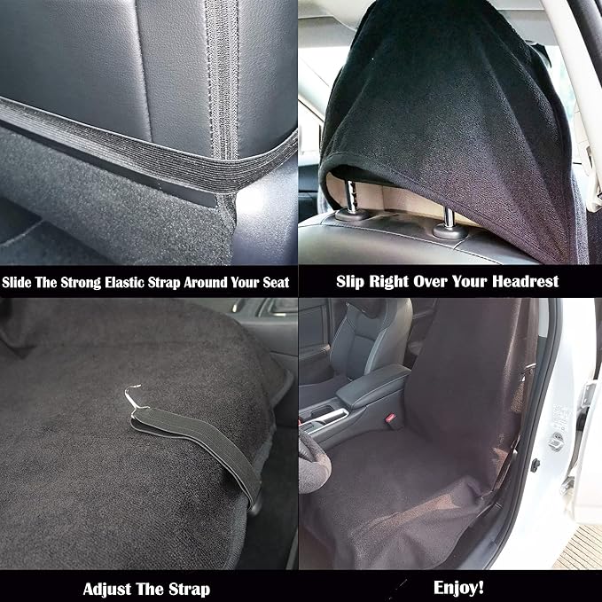 LoyaGour Car Seat Cover Protector Front Seats,for Gym Workout,Running,Swimming,Beach and Hiking,Waterproof Sweat Towel Bucket Seat Covers for Cars SUV Trucks (Black, 2Pcs)