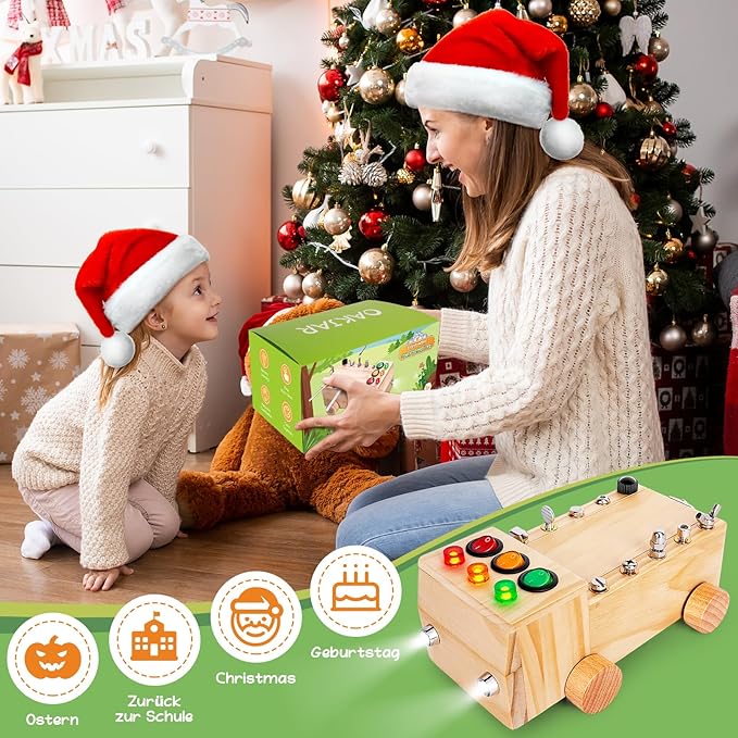 OAKJAR Montessori Schraubendreher Brett, Montessori Busy Board Spielzeug ab 2-6 Jahr, Montessori Activity Board Holzspielzeug Motorikspielzeug Lernspielzeug für Babys Kleinkinder Jungen Mädchen
