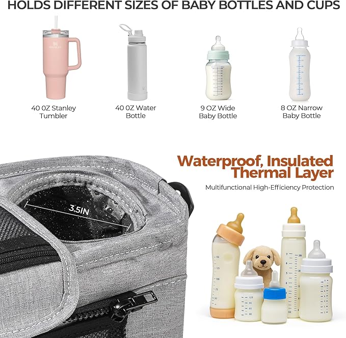 WUUTER Stroller Organizer with Cup Holder Detachable Wristlet Large Capacity Baby Stroller Bag for Mom, Fits Uppababy, Baby Jogger, Britax, BOB, More (Grey)