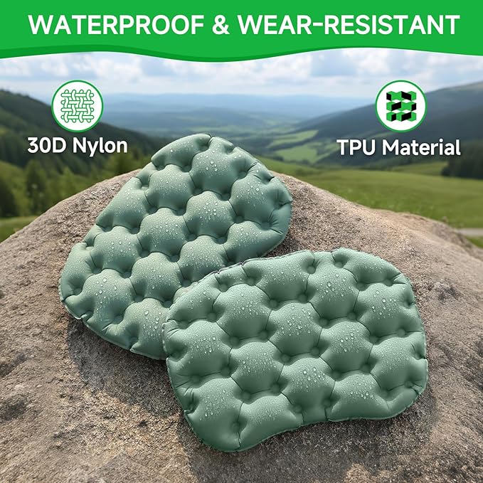 LRTOEH Inflatable Seat Cushion, Lightweight Portable Air Cushion with Pump, Airplane Seat Pad for Flights Pressure Relief, Waterproof Chair Pad, Stadium Cushions for Travel, Camping, Hiking(Green)