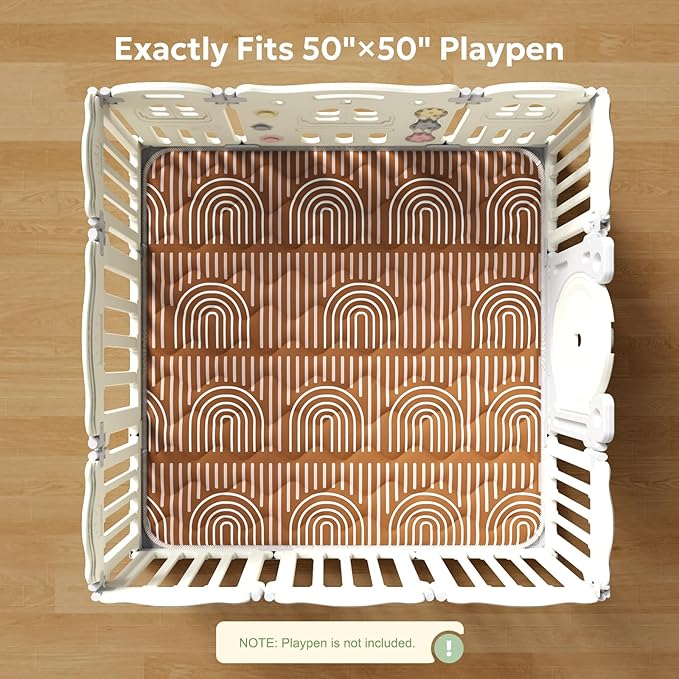 Mallify Soft Thicker Baby Mat for Floor 50"x50", Non-Slip Baby Play Mat, Easy to Clean 50x50 Playpen Mat, Portable Playmat, Crawling Mat for Infants, Babies, Toddlers, Activity Mat, Rainbow, Brown