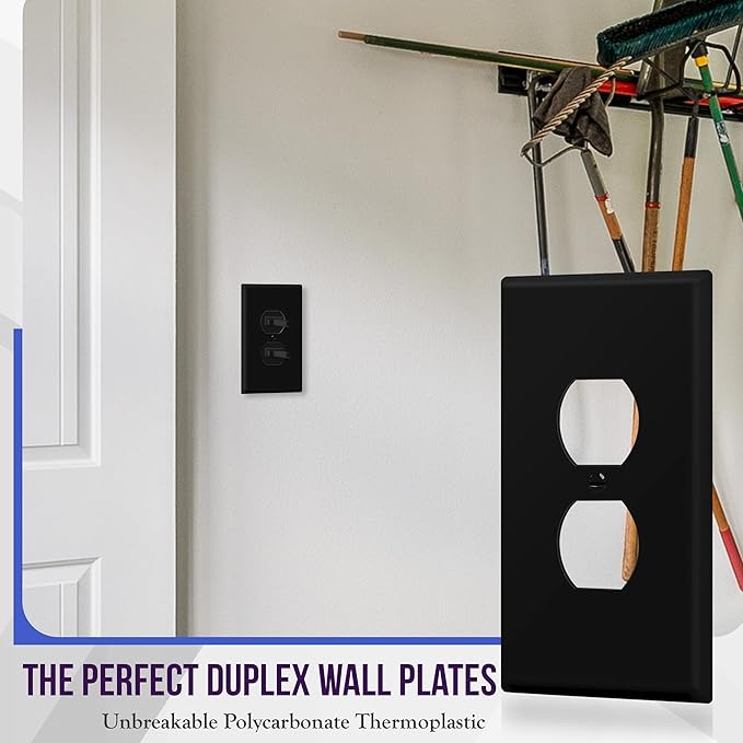 ENERLITES Jumbo Duplex Receptacle Outlet Wall Plate, Large Electrical Outlet Covers, Over-Size 1-Gang 5.5" x 3.5", Polycarbonate Thermoplastic, 8821O-BK-5PCS, Black (5 Pack)