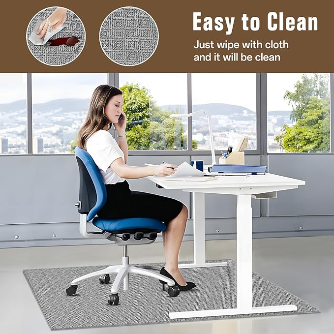 KMAT Office Chair Mat, 45x53in Heavy Duty Hardwood/Tile Floor Protector, Floor Mat Computer Desk Mat for Rolling Chairs, Work, Study, Office, Grey