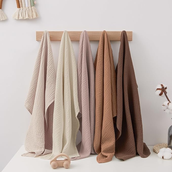 Susurration Baby Burp Cloths Muslin 100% Cotton Burp Cloths 5 Pack, Organic Fabric Burp Cloths for Baby Boy Girl, Newborn Essentials Registry-Brown