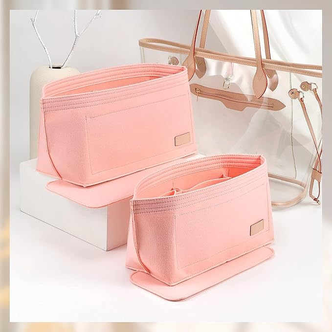 Purse Organizer Insert with Base Shaper Compatible with Neverfull PM and More, Bag Organizer for Luxury Tote Handbags, Pink, M