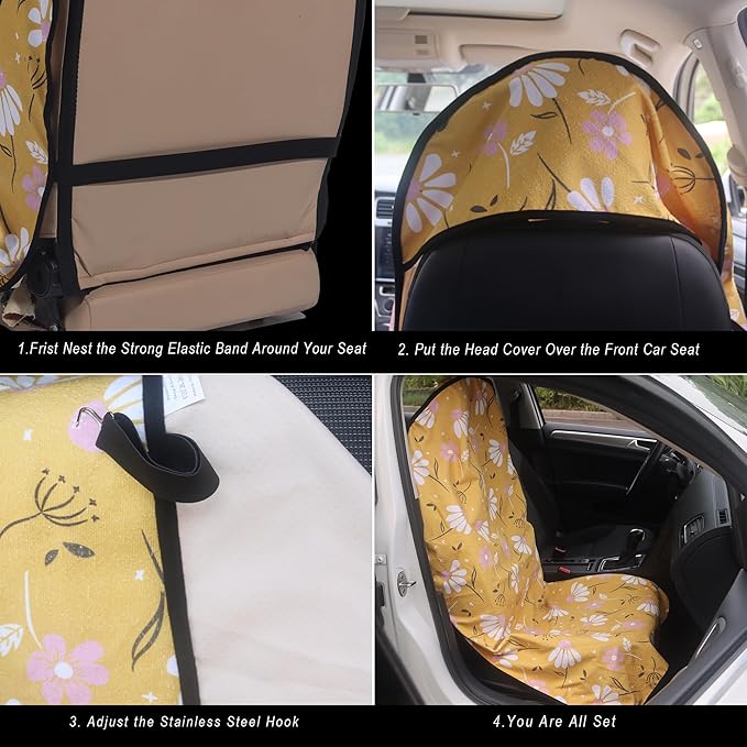 LoyaGour Car Seat Cover Protector Front Seats,for Gym Workout,Running,Swimming,Beach and Hiking,Waterproof Sweat Towel Bucket Seat Covers for Cars SUV Trucks (Chamomile and Yellow, 2Pcs)