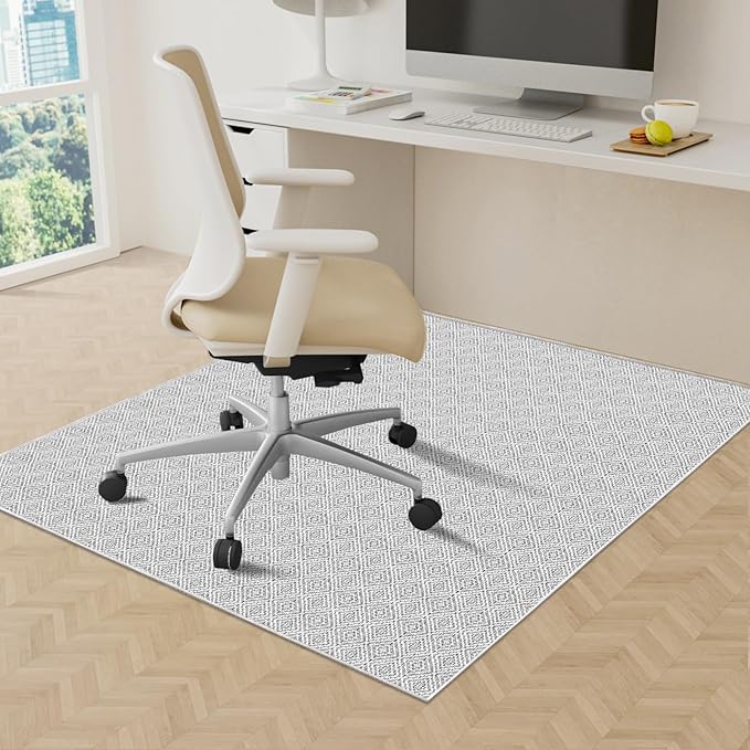 KMAT Office Chair Mat, 47x47in Heavy Duty Hardwood/Tile Floor Protector, Computer Desk Mat for Rolling Chairs, Work, Study, Office, White