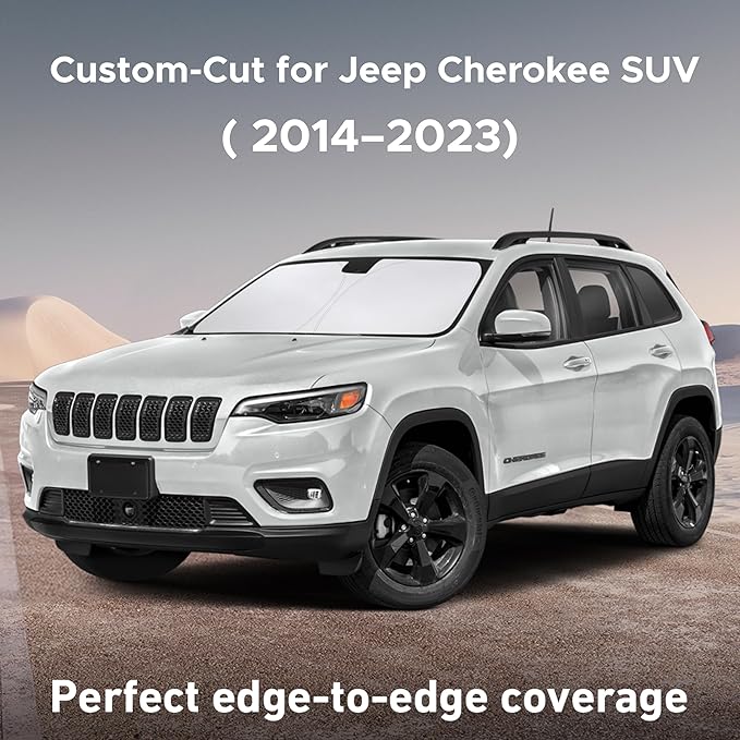 EcoNour Windshield Sun Shade for Jeep Cherokee SUV 2014–2021 2022 2023, Sun Visor for Front Windshield & Window Sunshade Cover, UV Heat Blocker & Protector, Car Accessories