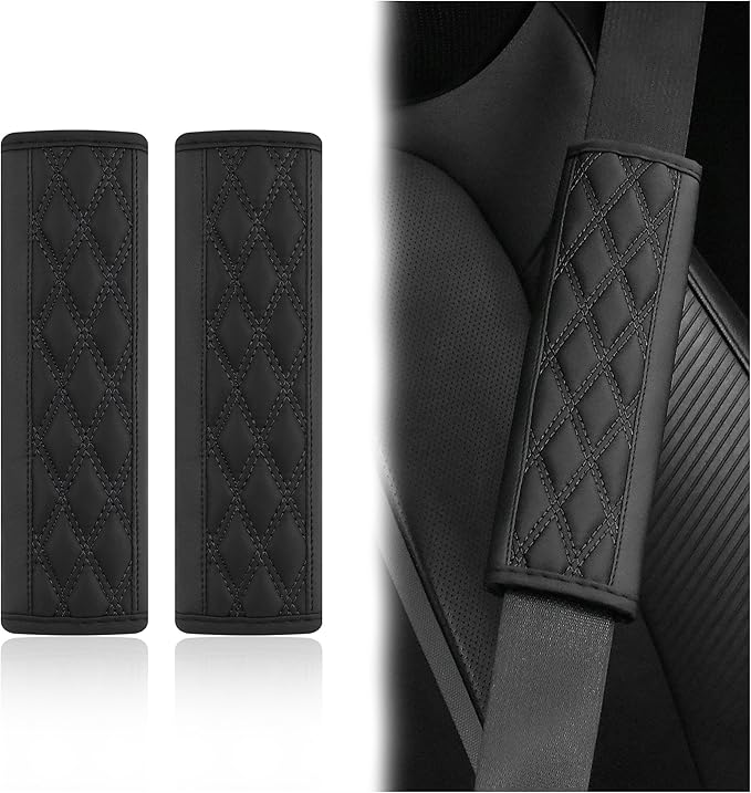 2PCS Car Seat Belt Cover Pads,Leather Seatbelt Covers Protect Shoulder and Neck Car Accessories Interior,Universal Car Seat Strap Pads Car Decorations for Most Cars Trucks (Black)