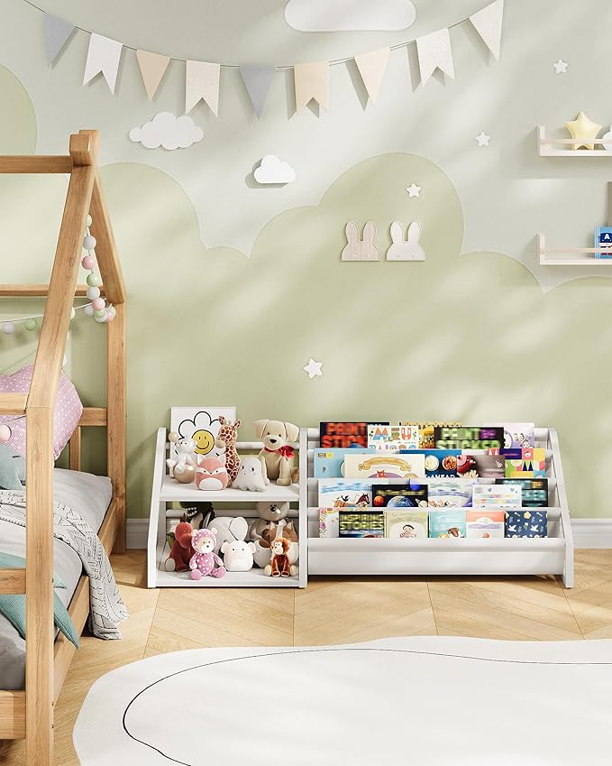 CHOEZON Kids Bookshelf, Book Shelf for Kids Rooms, Toddler Bookshelf with 2 Open Shelves and 4-Tier Sling Rack, for Kid Room, Nursery, Bedroom, Playroom, White TCW06WB