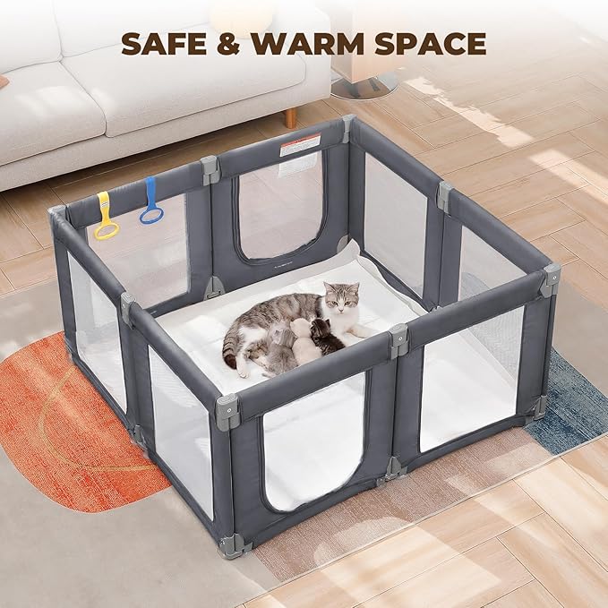 Dripex Small Foldable Baby Playpen, 49"x47" Small Space Play Yard for Travel - Portable Collapsible Play Pen for Babies, Indoor Outdoor Baby Fence, Grey