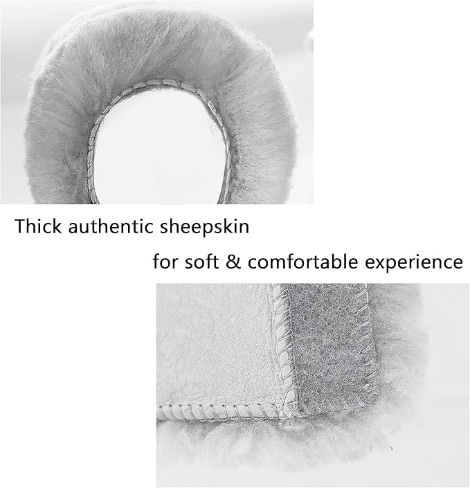 Amooca Authentic Sheepskin Seatbelt Cover Real Wool Car Truck SUV Airplane Seat Belt Shoulder Pad for Carmera Backpack Straps Neck Cushion Protector 2 Pack Light Grey