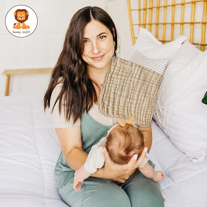 Sunny zzzZZ Muslin Burp Cloths for Baby 100% Cotton Burping Cloths for Unisex, Boy, Girl - Large 20'' by 10'' Newborn Essentials Ultra Soft Absorbent Milk Spit Up Rags - 12 Pack - White+Ivory+Brown