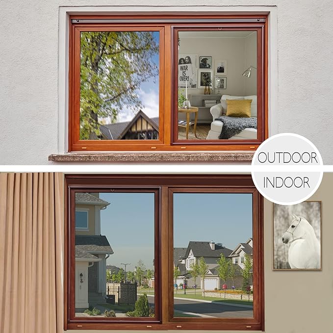 HIDBEA One Way Mirror Window Film Daytime Privacy, Reflective Window Tint for Home, Heat Control UV Blocking, Non-Adhesive Self Static Cling Window Sticker (Silver, 23.6 Inch × 6.5 Feet)