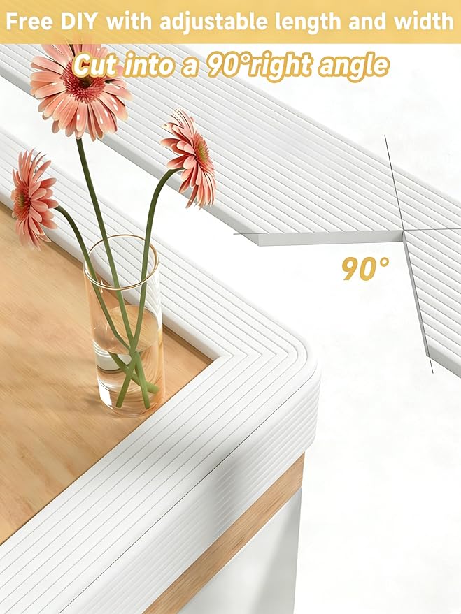 7.9''W Extra-Wide Edge Protector, 6.56FT 0.47''Th Baby Proofing Corner Guards, Safety Furniture Bumper, Pre-Taped, Thick Soft Rubber Foam Padding for Fireplace Table Stair Cabinet (White Gray)