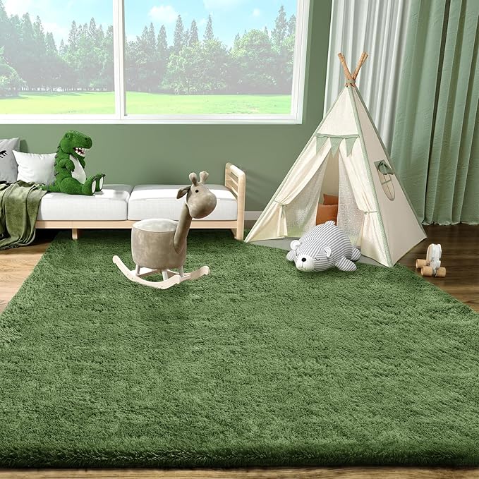 Ophanie Area Rugs for Bedroom Living Room,Color Grey Green,Size 4' x 6',Shape Rectangular