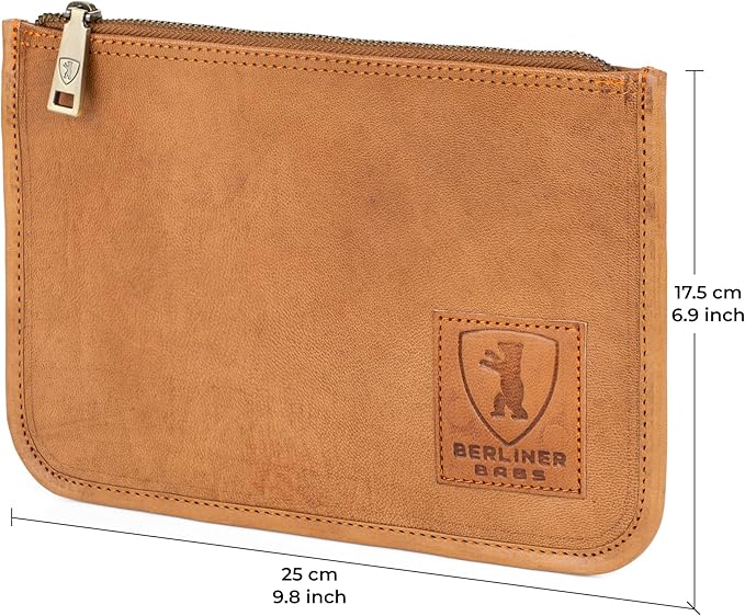 BERLINER BAGS Vintage Genuine Leather Document Organizer Theo M, Passport Holder and Travel Wallet - Brown