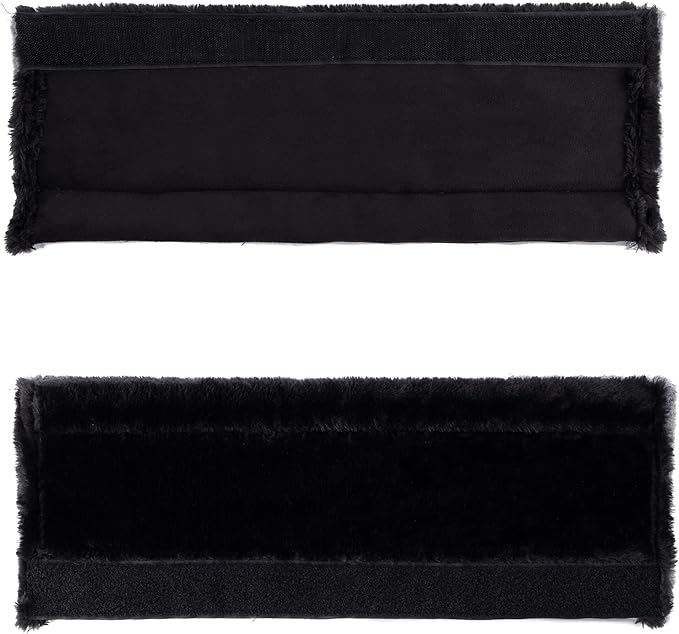 Amooca Soft Faux Fur Universal Fit Seatbelt Cover Car Truck SUV Airplane Seat Belt Shoulder Pad for Carmera Backpack Straps Neck Cushion Protector Extra Long 19.7in Black