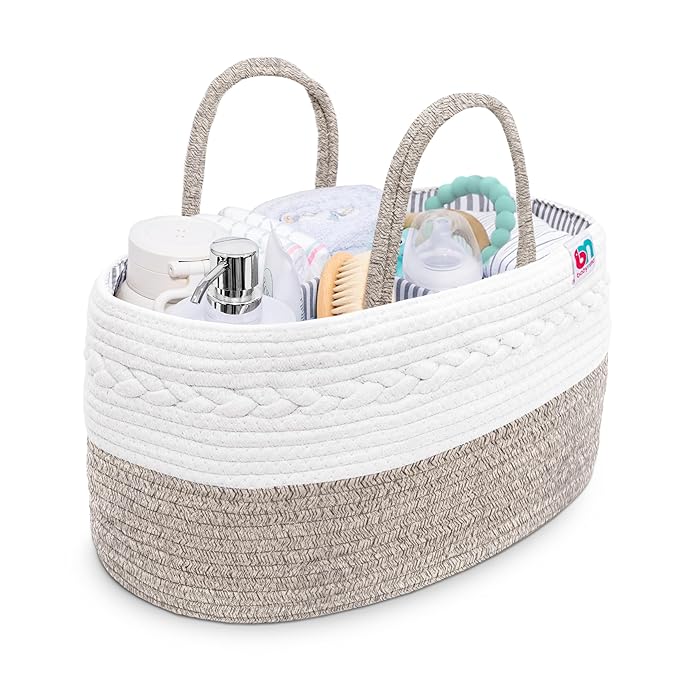 Babynma Rope Diaper Caddy - Storage for Baby and Toddler Items - Portable Cotton Organizer Easily Holds Diapers, Wipes, Clothing - Useful for Nursery, Bedroom (Beige, Extra Large)
