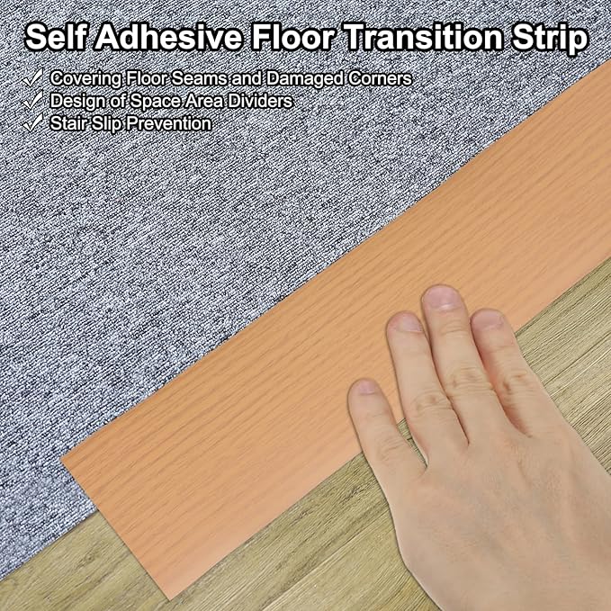 PATIKIL Self Adhesive Floor Transition Strip 10 ft x 1.6" Vinyl Flat Divider Flooring for Joining Floor Gaps Carpet Transition Floor Tiles, Yellow Oak
