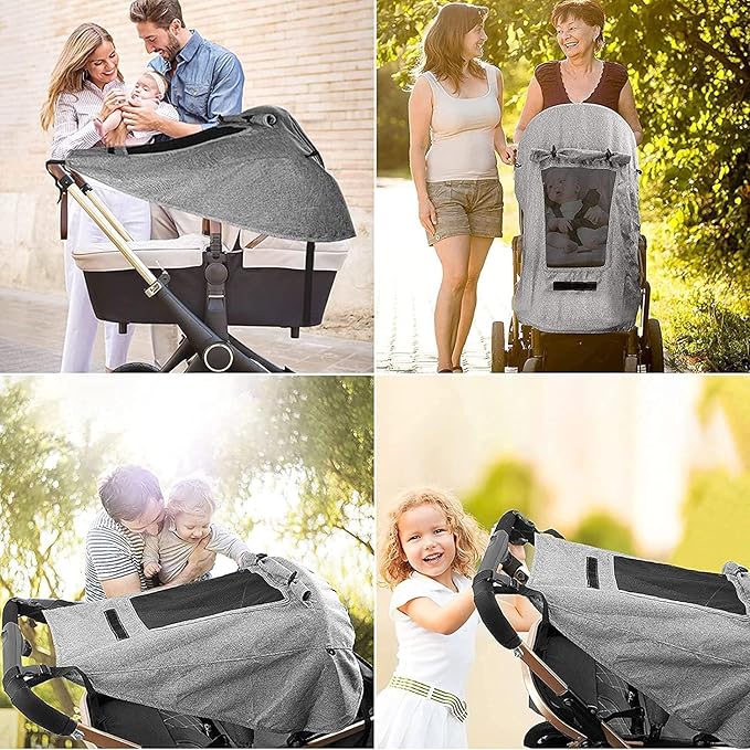 Baby Stroller Universal UPF 50+ Sun Protector Shade Blackout Cover Pushchair Shield Canopy Pram Rain Sunshade With See Through Extender Accessory Easy Installation