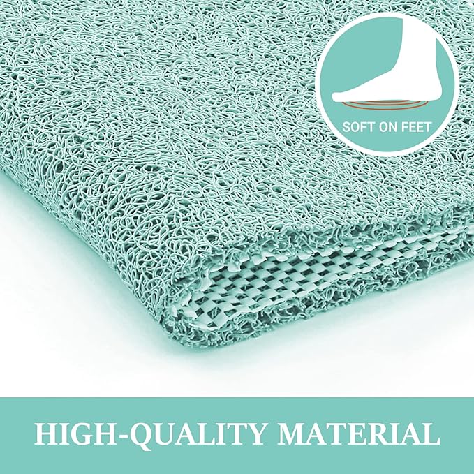 LuxStep Shower Mat Bathtub Mat,32x16 inch, Non-Slip Bath Mat with Drain, Quick Drying PVC Loofah Bathmat for Tub,Shower,Bathroom,Green