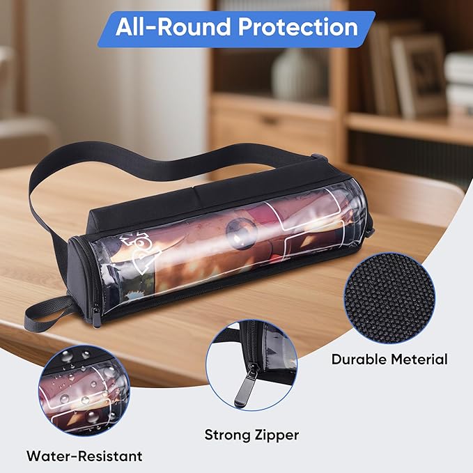 Playmat Tube Fits 14'' or 15'' 1 pcs Playmats, Playmat Case Compatible with TCG/MTG Playmats, Playmat Storage Bag Equipped with SeeThrough Window, 2 Zipper Pockets and Adjustable Shoulder Strap