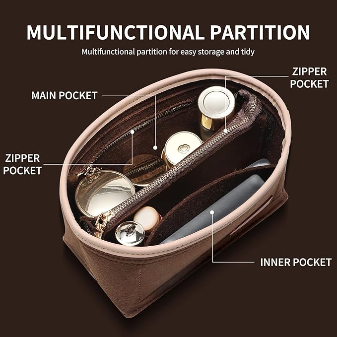 Doxo Purse Organizer Insert for Handbags & Felt Tote Bag Fit LV Speedy 20,Alma BB,Petit Noe More(S-Brown)