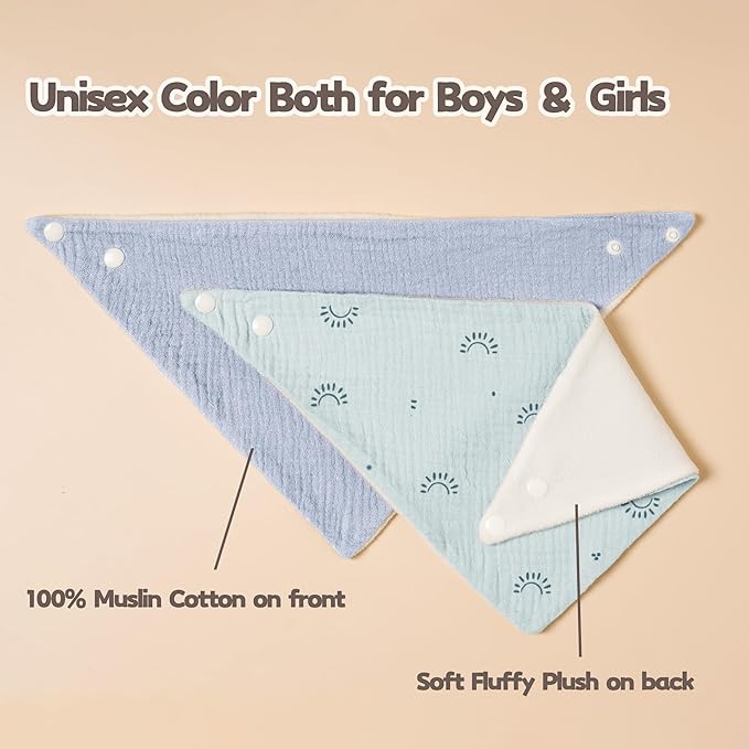 Susurration Muslin Baby Drool Bibs 6Pack Soft Triangular Adjustable Baby Bandana Bibs for Unisex Baby Girls & Boys