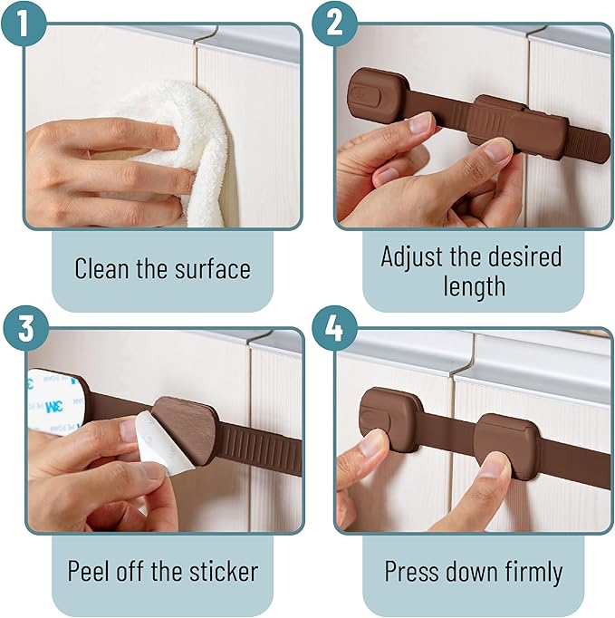 Bates- Child Safety Strap Locks, 6 Pack, Brown, Baby Cabinet Locks