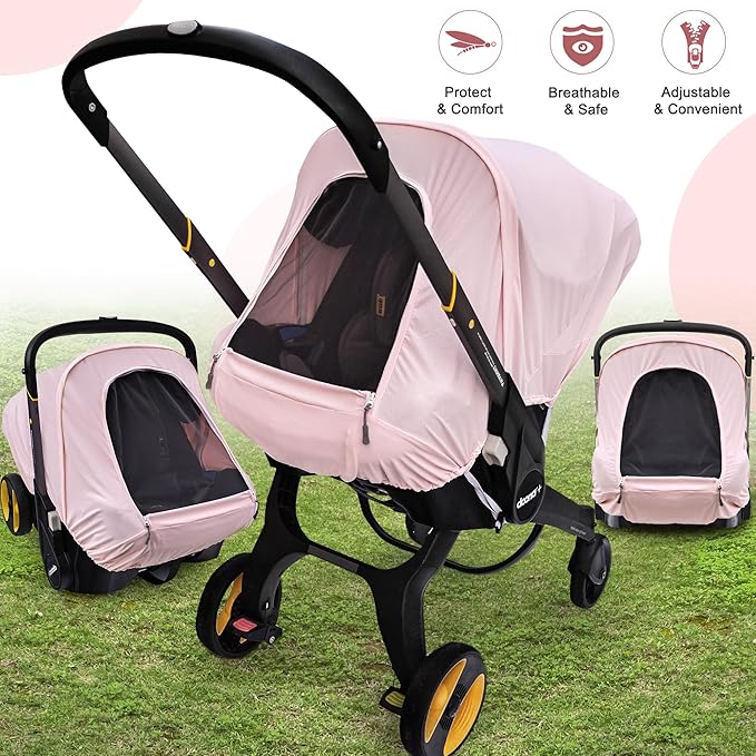Summer Baby Car Seat Cover Compatible with Doona Car Seat and Stroller,Breathable Sunproof Car Seat Canopy for Girls,Suitable for Spring/Summer/Autumn Use (Pink)