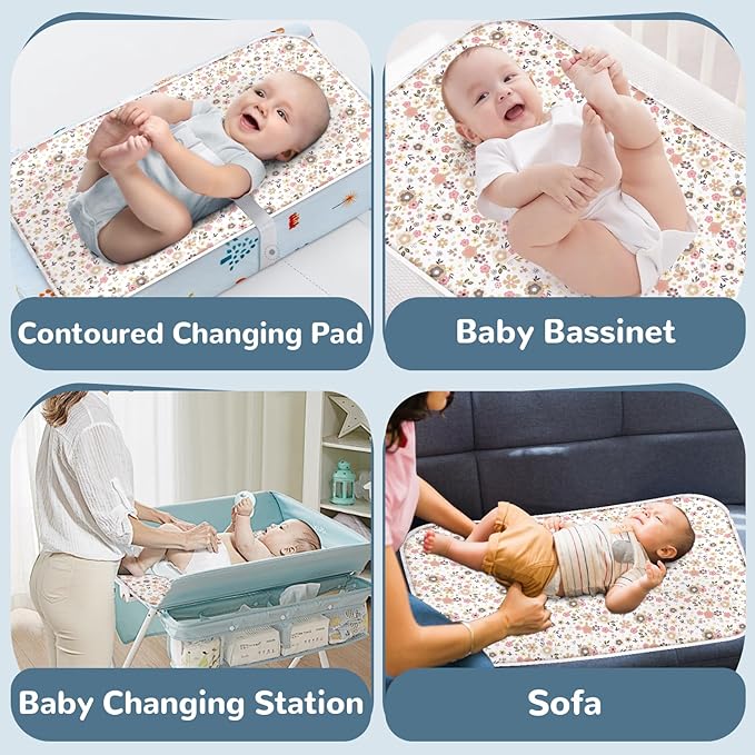 Coinarin Baby Diaper Changing Pad – 31.5" x 21.5" Extra Large Waterproof Absorbent Portable Changing Mat, Reusable Changing Pad Liner for Travel or at Home Use(Floral2)