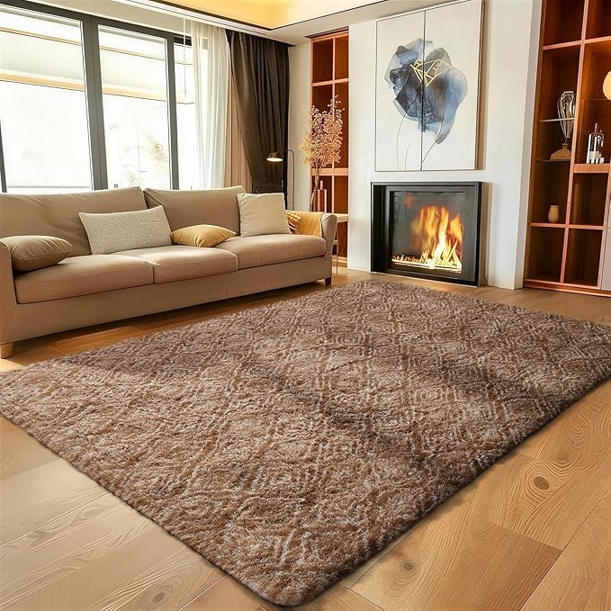 Ophanie Area Rugs for Bedroom Living Room,Color Brown and White,Size 5' x 7',Shape Rectangular