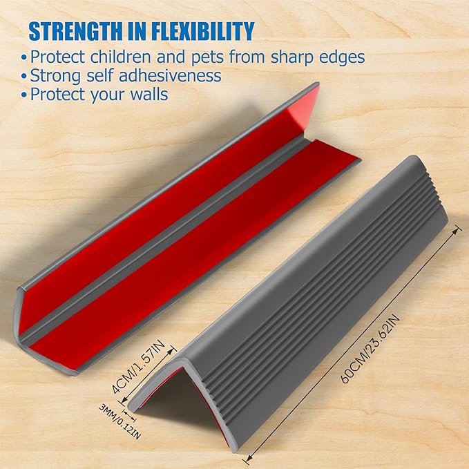 Wall Corner Protectors 4 Pack,1.57x1.57x23.62x0.12 inch PVC Double Side Proof Corner Guards for Sharp Edges, Self-Adhesive Corner Protectors for Home, Kindergarten,Thickness-3mm(0.12 in)