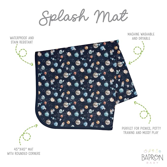 BapronBaby Outer Space Splash Mat - Waterproof Catch-All for Under High Chairs, Floors, Tables, Playtime or Arts & Crafts - Machine Washable - 45" x 45”