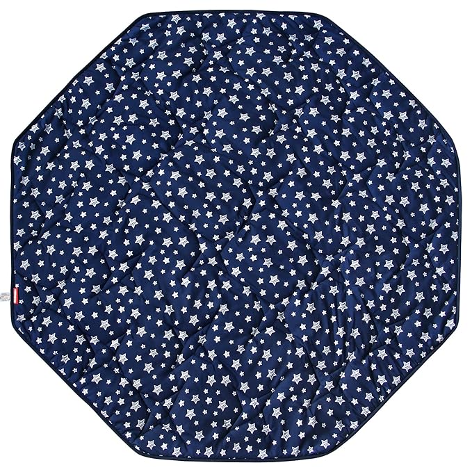 Playpen Mat 8 Panel Navy Fits for Regalo My Play Deluxe Extra Large Portable Play Yard, Non Slip Baby Octagon Playpen Mattress Pad, Navy Star Print Playard Pad
