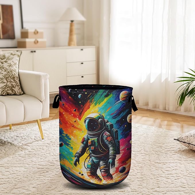 Astronaut Space Laundry Basket, Laundry Hamper Collapsible Oxford Cloth with Handle Clothes Toy Storage Bin for Bathroom Laundry Room Bedroom 15.7 X 20 Inch