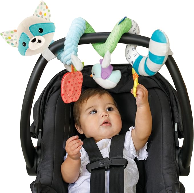Infantino Spiral Activity Toy - Textured Play Activity Toy for Sensory Exploration and Engagement, Ages 0 and Up, Blue Raccoon