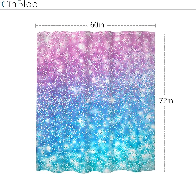 Kids Ombre Teal Shower Curtain 60Wx72H (Not Glitter) Colorful Turquoise Purple Shower Curtain for Girl Women Rainbow Polka Dots Mermaid Not Sparkle Pink Bathroom Decor Fabric with 12 Hook